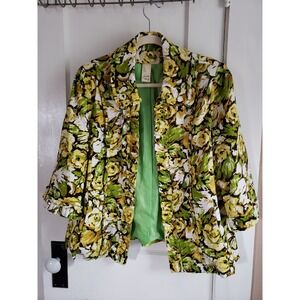 Lavender & Honey women sz 12 /14 Floral Open Lined Jacket ‎ 3/4 sleeves